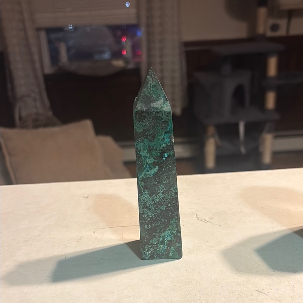 chrysocolla and malachite tower from Madagascar
